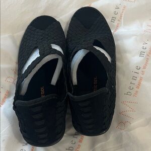 bernie mev. Black Woven Slip-On with a slight wedged heel